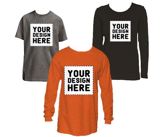 Custom Printed short or long sleeve T-Shirts.