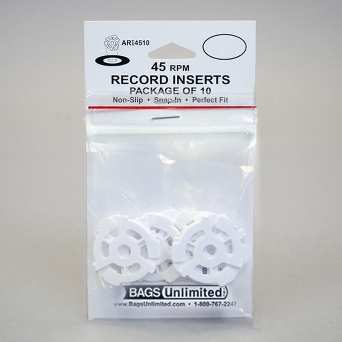 45 rpm Record White Plastic Carded Inserts 10 Pack Package